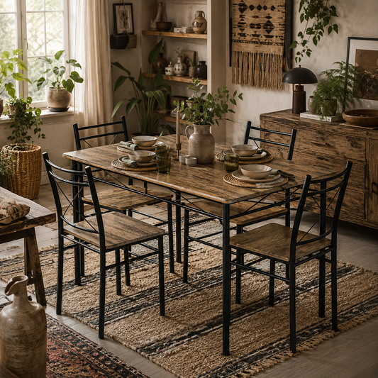 Birutte Wooden Oak Effect And Black 5 Piece Minimal Dining Set