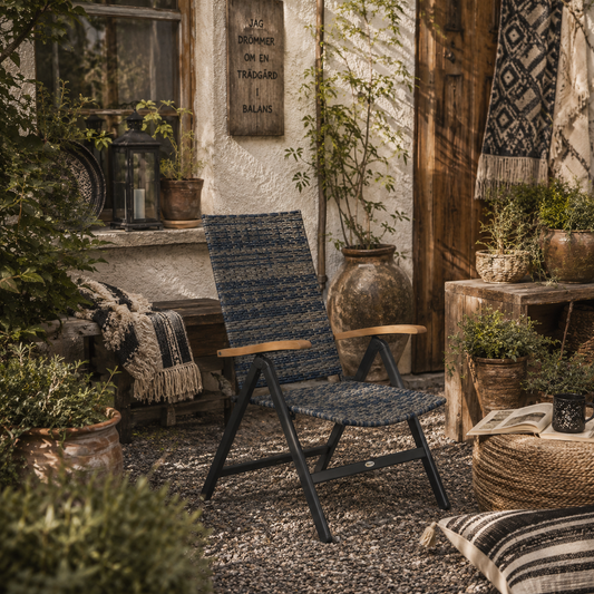 Coco Rattan Mixed Grey Folding Garden Dining Chair With High Back And Wood Armrests