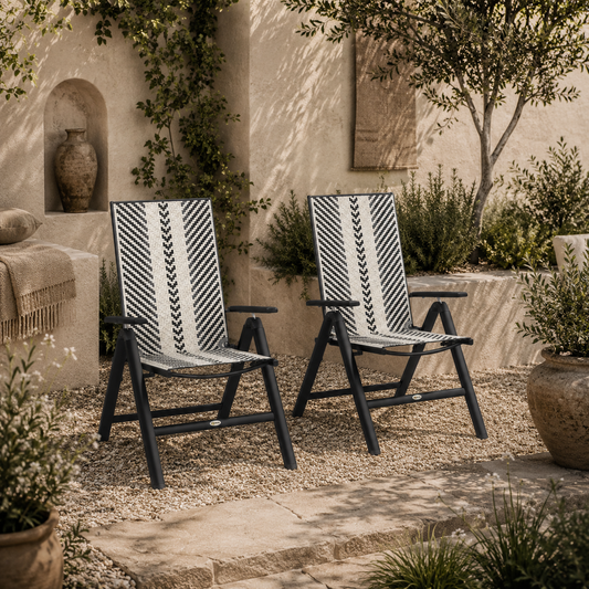 Vimo Rattan Grey Reclining Garden Chairs Set Of 2 With Adjustable Backrest