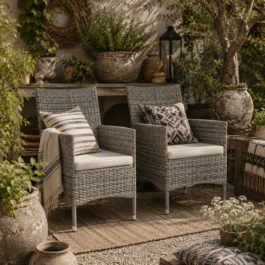 Ralifase Rattan Mixed Grey Garden Dining Chairs Set Of 2 With Cushions