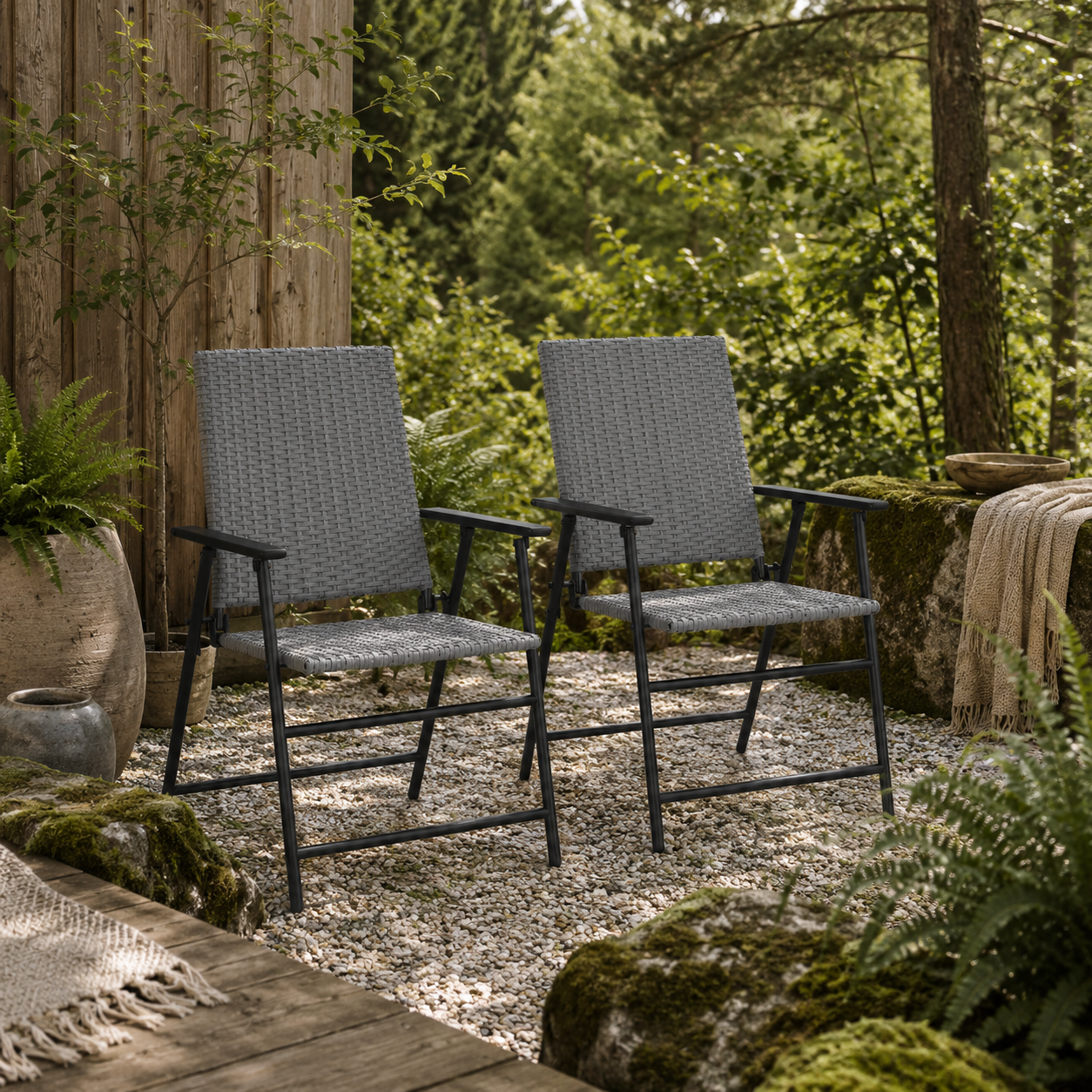 Yoriha Rattan Grey Folding Garden Chairs Set Of 2