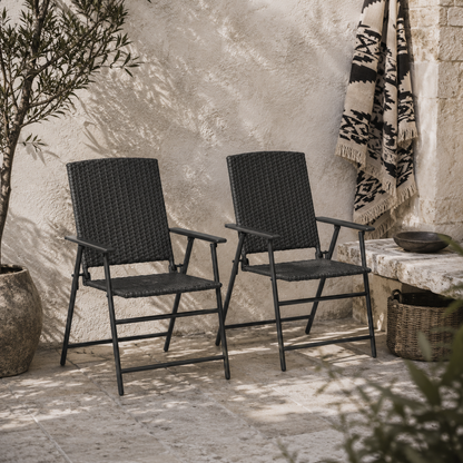 Luvaka Nene Rattan Black Folding Garden Chairs Set Of 2