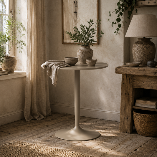 Ratapa Metal Light Brown Minimal Round Dining Table For 2