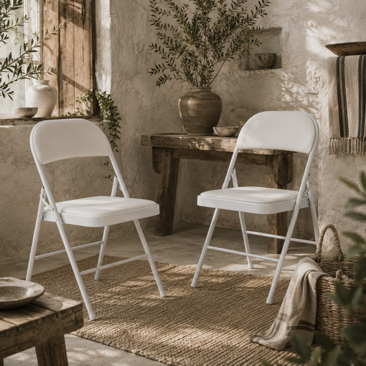 Lofano Metal And Fabric White Cushioned Folding Chairs Set Of 2
