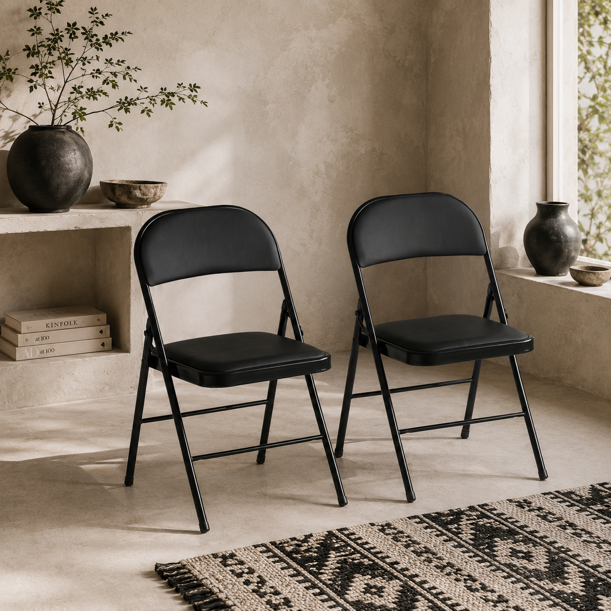 Dihaka Metal And Fabric Black Cushioned Folding Chairs Set Of 2