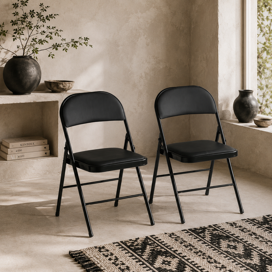 Dihaka Metal And Fabric Black Cushioned Folding Chairs Set Of 2