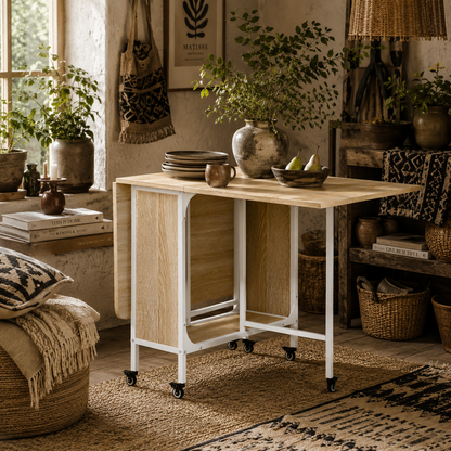 Suni Reta Wooden Natural And White Drop Leaf Dining Table Seating 6