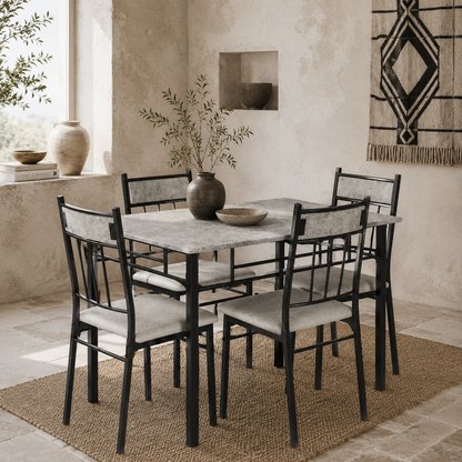 Lera Marble Effect Grey And Black 5 Piece Dining Table And Chair Set