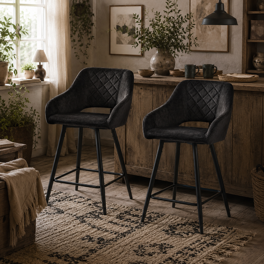 Hanirattu Velvet Dark Grey Bar Stools Set Of 2 With Soft Touch Upholstery And Footrests