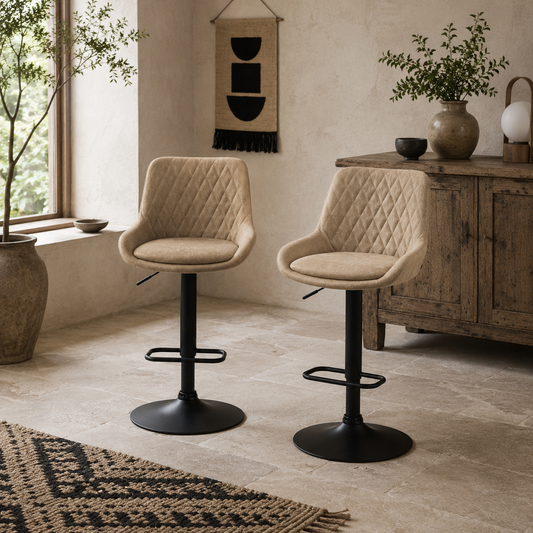 Nihano Fabric Light Khaki Adjustable Retro Bar Stools Set Of 2 With Swivel Seats