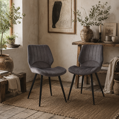 Vielco Faux Leather Grey Upholstered Dining Chairs Set Of 2 With Steel Frame