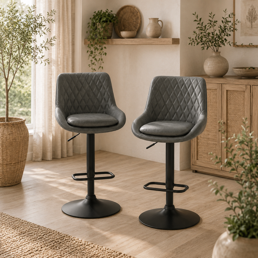 Lokasa Fabric Dark Grey Adjustable Retro Bar Stools Set Of 2 With Swivel Seats