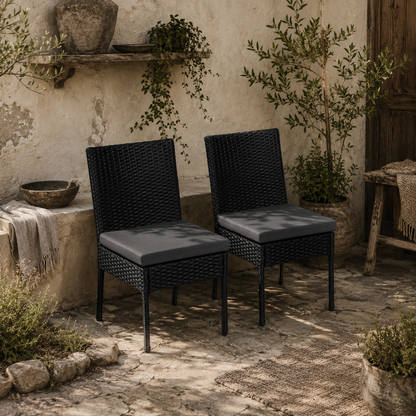 Meretta Rattan Black Set Of 2 Armless Outdoor Garden Chairs
