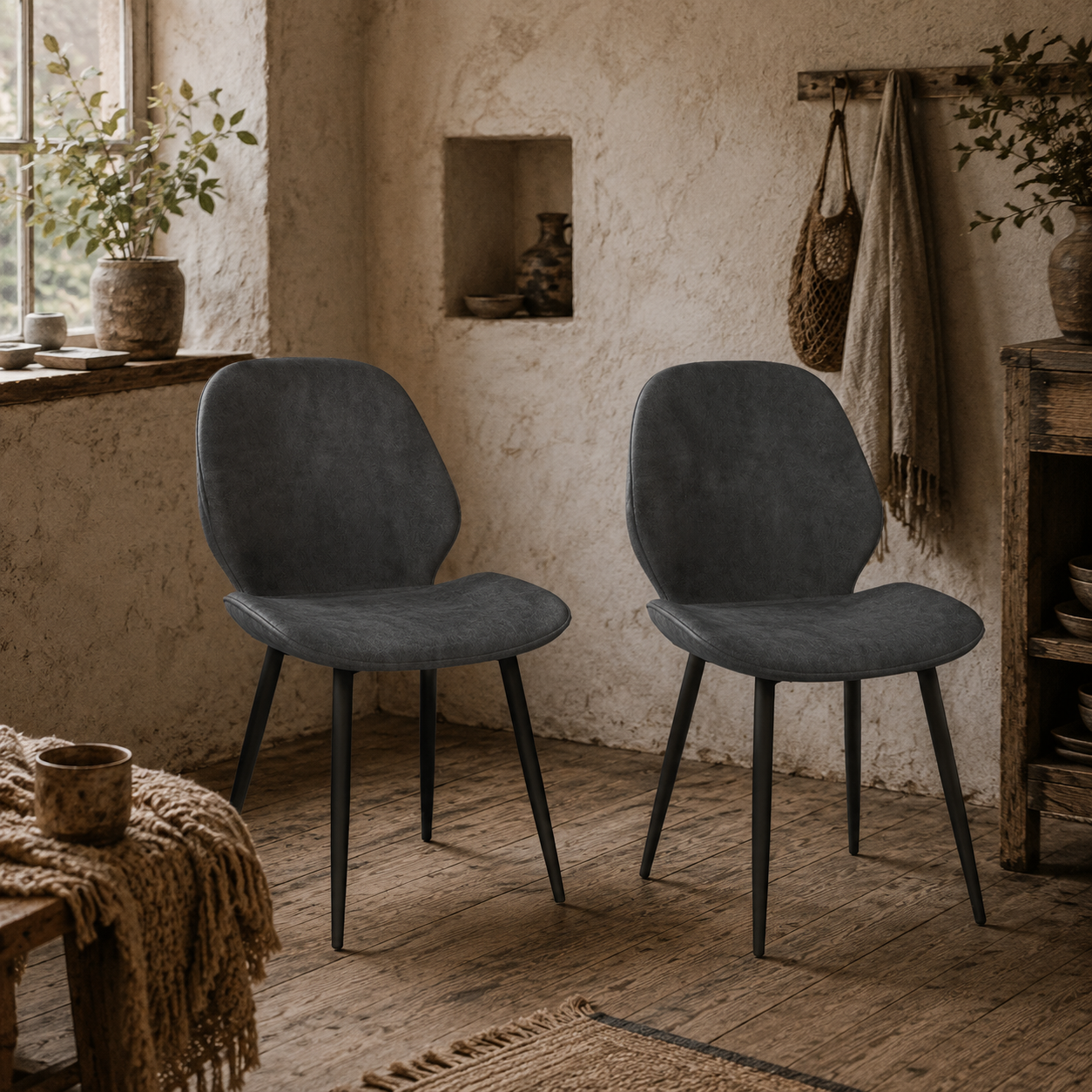 Lelori Velvet Grey Dining Chairs Set Of 2 With Metal Legs