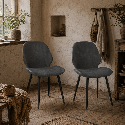 Lelori Velvet Grey Dining Chairs Set Of 2 With Metal Legs