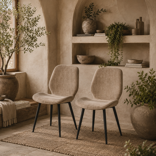 Sumaba Velvet Light Brown Dining Chairs Set Of 2 With Metal Legs