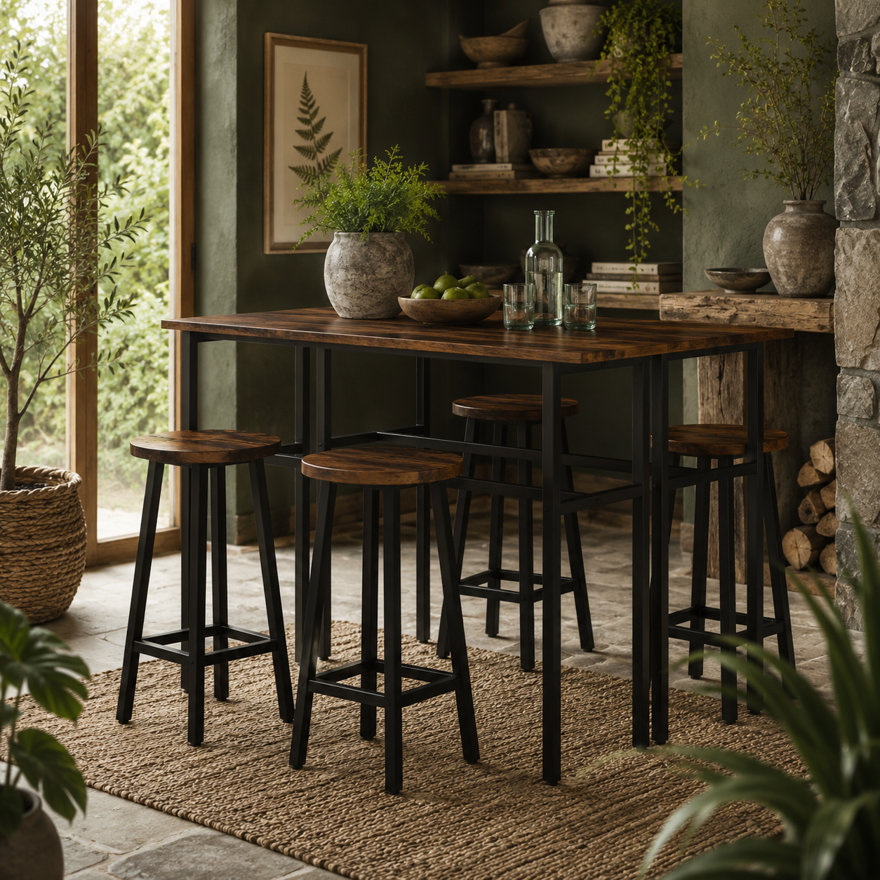 Halulo Wooden Rustic Brown 6 Piece Counter Bar Dining Set With Multiple Layout Options