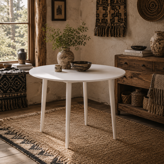 Zinise Solid Wood White Round Folding Dining Table Seating 4 With TaFauxred Legs
