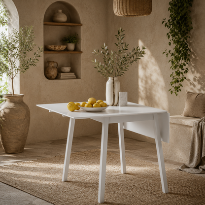 Hopato Solid Wood White Folding Drop Leaf Dining Table Seating 2 To 4