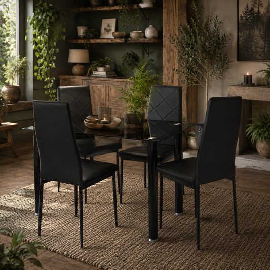 Zinelalo Metal And Wooden Black Modern 5 Piece Dining Table Set For 4