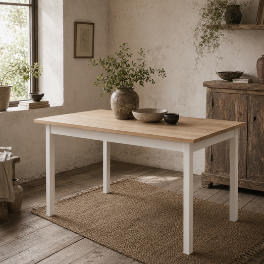 Sasoroma Solid Wood Natural 4 Seater Farmhouse Style Dining Table