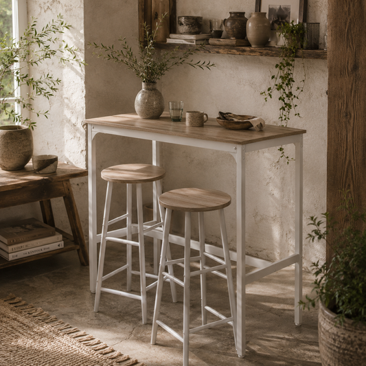Faro Wooden Oak 3 Piece Industrial Bar Table And Stool Set