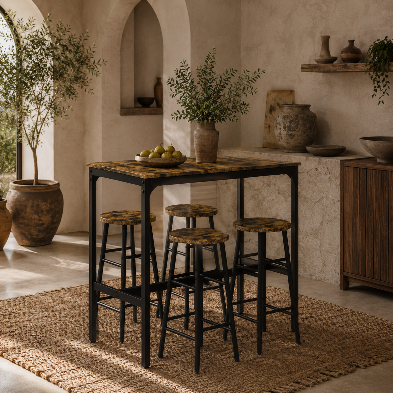Tonayo Wooden Rustic Brown 5 Piece Industrial Bar Table And Stool Set