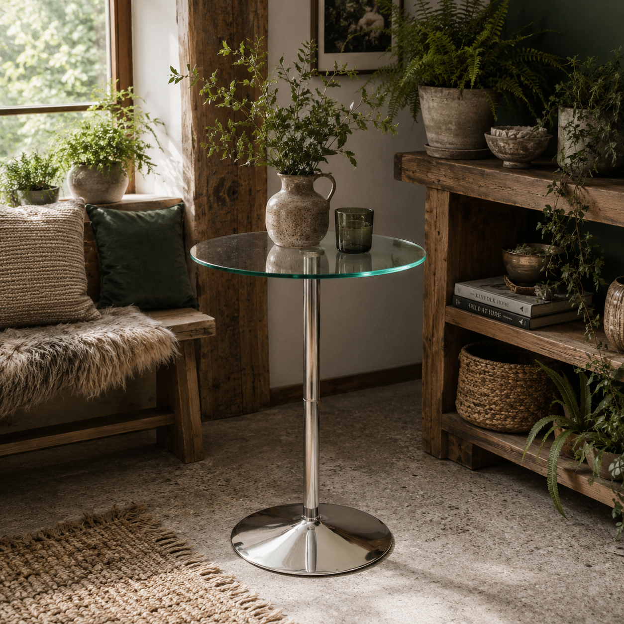 Lorapa Metal And Glass Clear High Top Bistro Table For 2 With Steel Base