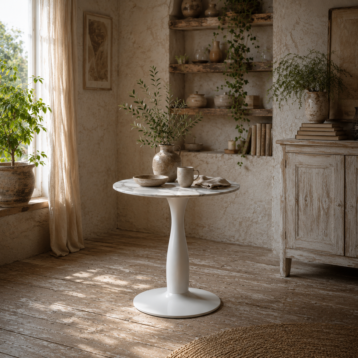 Falo 80cm Metal And Steel White And Grey Marble Effect Small Dining Table With Non Slip Feet For 2