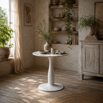 Falo 80cm Metal And Steel White And Grey Marble Effect Small Dining Table With Non Slip Feet For 2