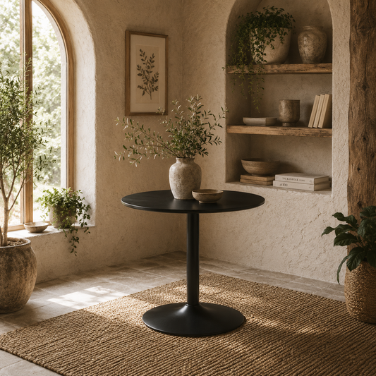 Reveva 70cm Metal Black Minimal Round Dining Table For 2