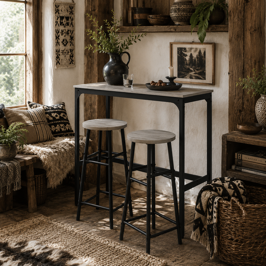 Dirive Wooden Grey 3 Piece Industrial Bar Table And Stool Set