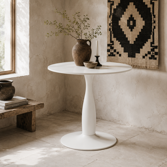 Lusose Metal And Steel Round Dining Table With Minimal Base For Small Dining Areas