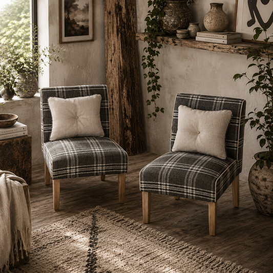 Tala Fabric Grey Accent Dining Chairs Set Of 2 With Patterned Upholstery And Wood Legs
