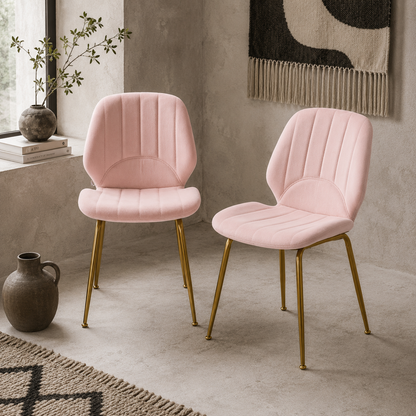 Hana Velvet Pink Dining Chairs Set Of 2 With Padded Seat And Steel Legs
