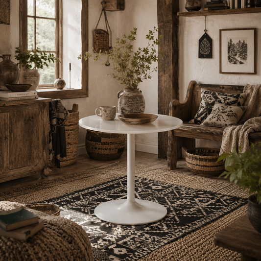 Dimi Metal White Minimal Round Dining Table For 2 70cm
