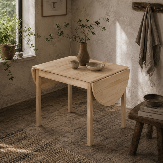 Fico Solid Wood Natural Drop Leaf Dining Table Seating 4 To 6