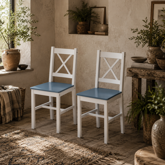 Fasere Solid Wood White and Grey Cross Back Dining Chairs Set Of 2 With Traditional Frame