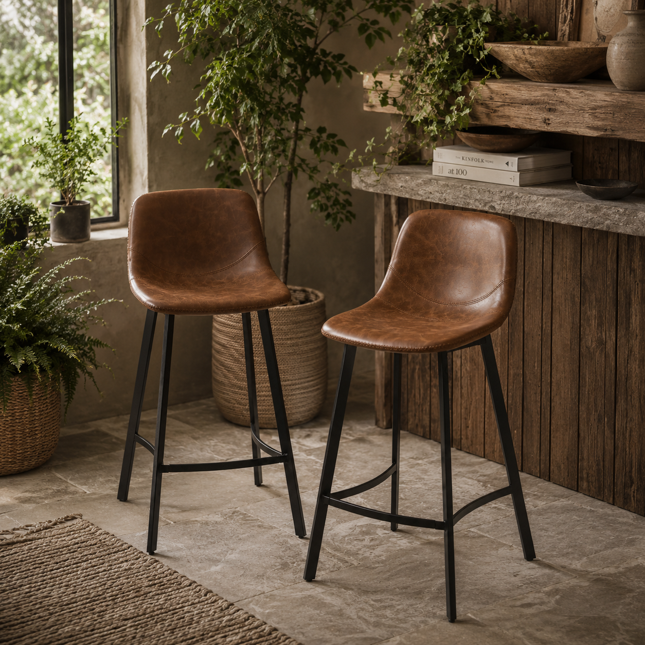 Lilu Dilu Set Of 2 Brown Kitchen Bar Stools With Fixed H8 And Reinforced Frame