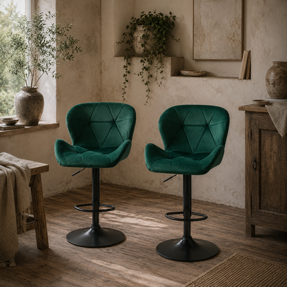 Somaveno Velvet Green Adjustable H8 Bar Stools Set Of 2 With Metal Base And Footrest