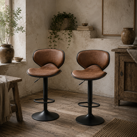 Bama Microfiber Brown Adjustable Swivel Bar Stools Set Of 2 With Armless Design