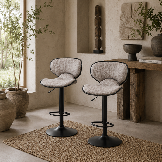 Lila Microfiber Grey Adjustable Swivel Bar Stools Set Of 2 With Armless Design