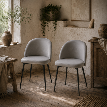 Ladori Fabric Grey Contemporary Dining Chairs Set Of 2 With Soft Upholstered Seats