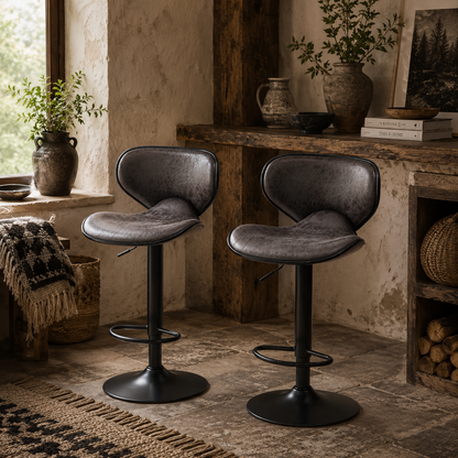 Cotavi Faux Leather Dark Grey Adjustable Kitchen Bar Chairs Set Of 2 With Padded Seats