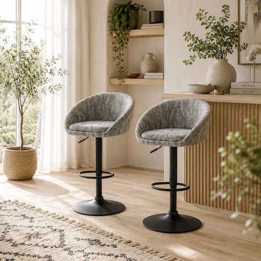 Rezito Set Of 2 Light Grey Adjustable Faux Leather Bar Chairs With Armrests And Footrests