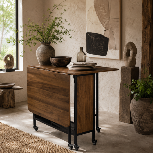 Suzito Wooden Brown And Black Drop Leaf Dining Table Seating 6