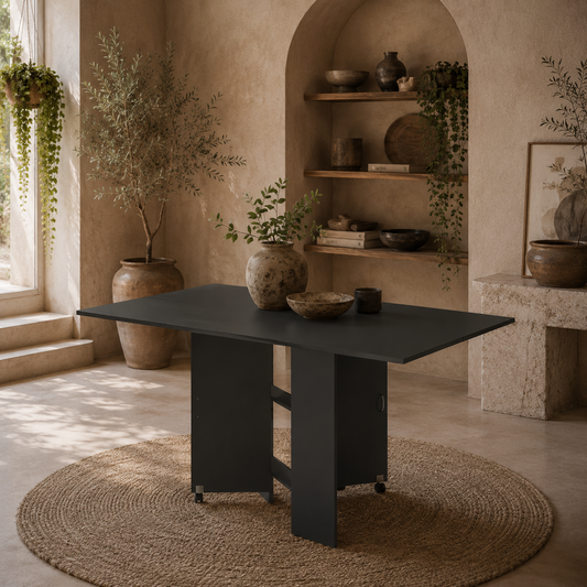 Kafa Laso Wooden Folding Ex10dable Dining Table With Storage Shelves And Wheels