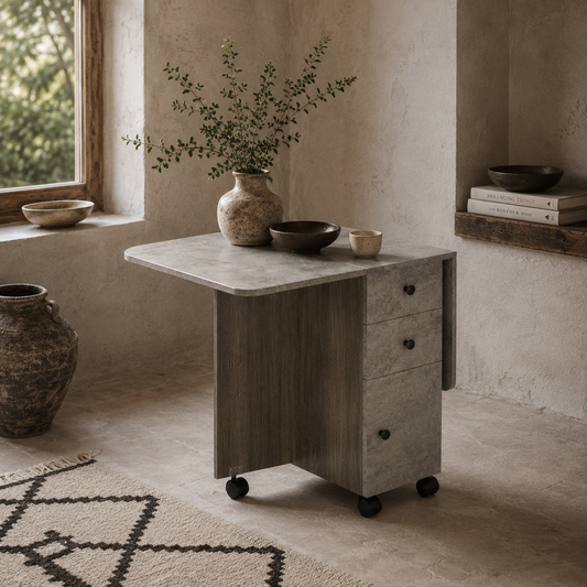 Dorette Wooden Mixed Grey Drop Leaf Dining Table With Multi Storage Design