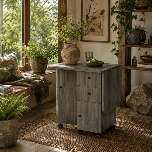 Todiralo Wooden Grey Drop Leaf Dining Table With Built In Storage For 6