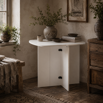 Nelu Wooden White Drop Leaf Dining Table For 4